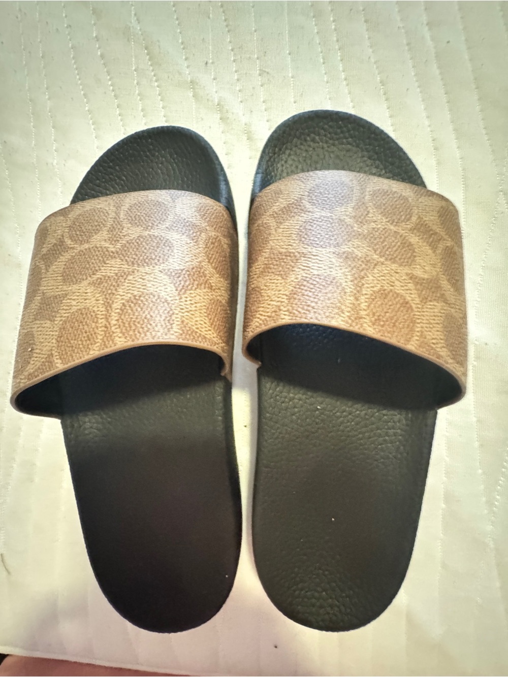 Coach Signature Brown Slide Sandals NEW
